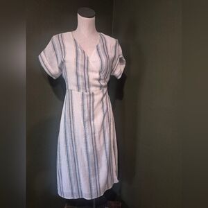 Striped V-Neck Wrap Dress